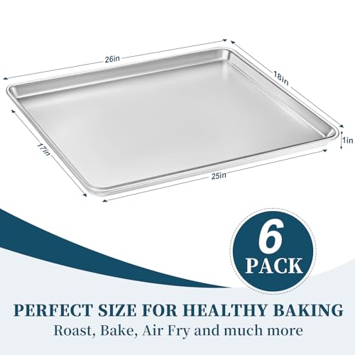 Bastwe 6 Pack Full Size Commercial Aluminum Baking Sheets 26x18 Inch