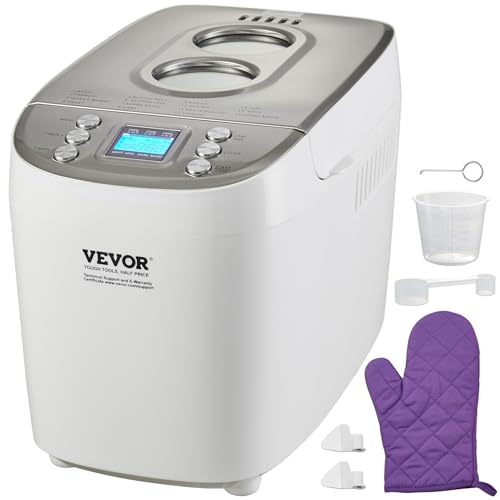 Bread Maker Machine with 15 Menus, Non-Stick Ceramic Pan, 3 Loaf Sizes, Digital & Programmable - White+Silver