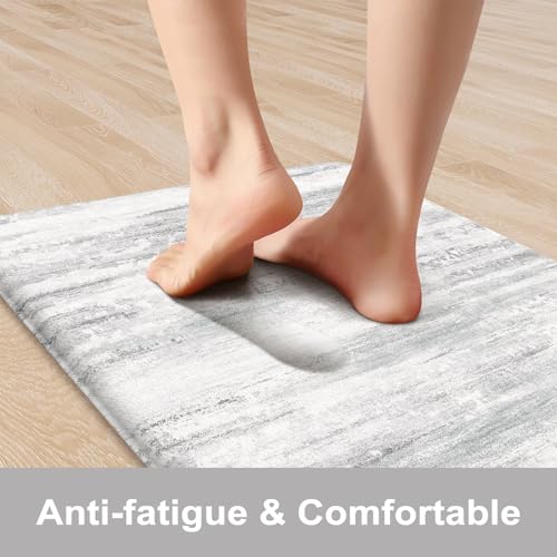Anti-Fatigue Kitchen Mat Set 17.3 x 47 & 17.3 x 29 Inches Grey Multi Farmhouse Style