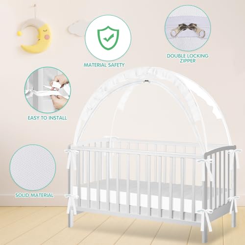 Zkaitoy White Large Baby Crib Tent Mesh Canopy Baby Safety Barrier