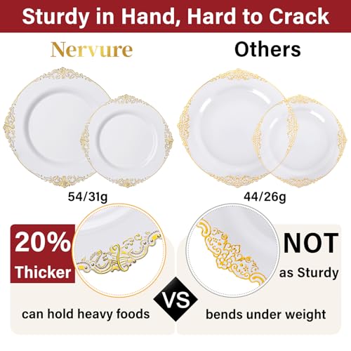 Nervure 700pcs Gold Plastic Dinnerware Set for 100 Guests - Disposable Plates & Utensils