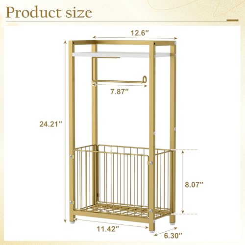 Freestanding Toilet Paper Holder with Storage Shelf - Gold Bathroom Organizer