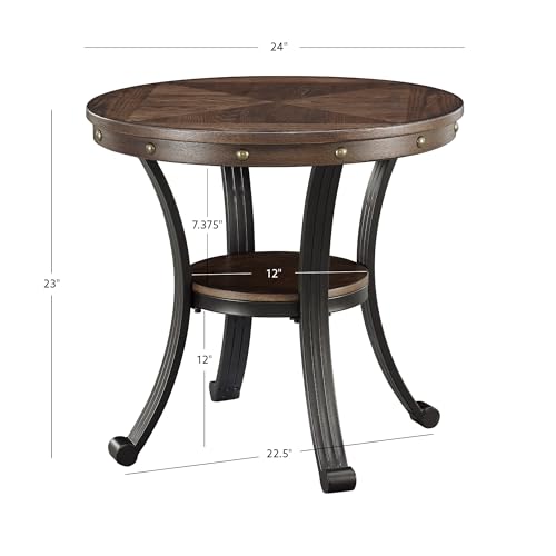 Powell Franklin Small Side Table with Woodgrain Top & Vintage Brass Detailing