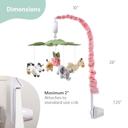Baby Crib Mobile with Music & Safari Animals - Pink Nursery Decor