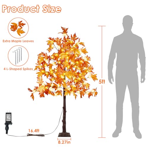 EEW 2 Pack 5FT Lighted Maple Trees with 200 LEDs for Indoor Outdoor Fall Decor