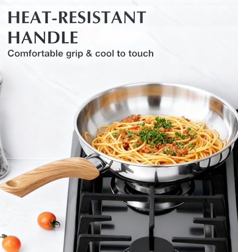 8, 10 & 12 Inch Stainless Steel Frying Pan Set with Heat-Resistant Handles - Dishwasher Safe