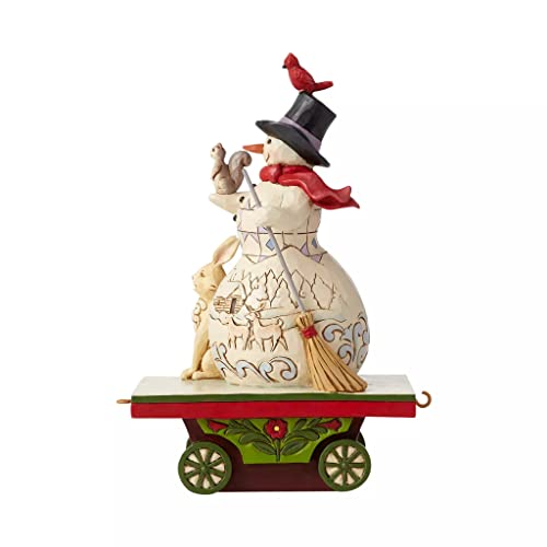 Enesco Jim Shore Heartwood Creek Snowman Figurine on Train Car, 6.7in