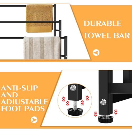 Black 47.6 Inch Tall Freestanding Towel Rack with 3 Tiers for Bathroom & Pool Area