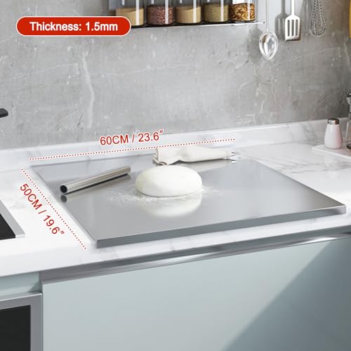 Glyncipher 19.6 x 23.6 Inch Stainless Steel Cutting Board with Lip & Non-Slip Silicone Pad