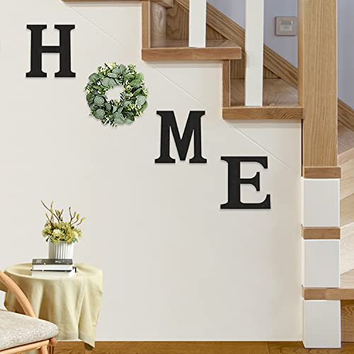 Pinkpum Wooden Home Sign with Eucalyptus Wreath - Black + Eucalyptus, 9.8L x 9.8W