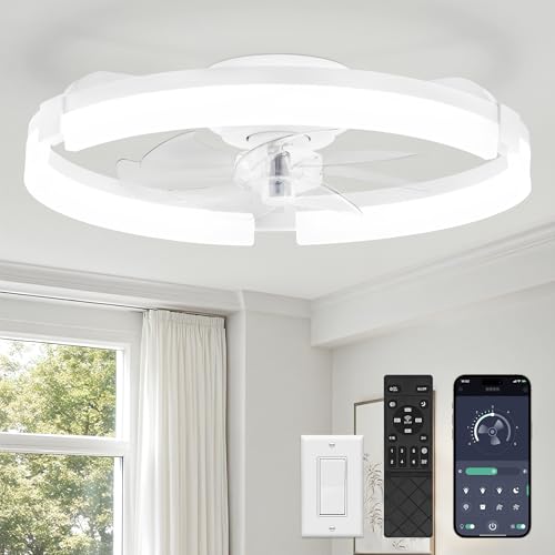 20-Inch Ceiling Fan with Lights - Low Profile Fandelier for Bedroom - White - Variation 1