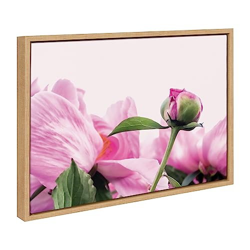 Kate and Laurel Sylvie Pink Peony Bud Framed Canvas Wall Art by Stephanie Klatt, 18x24 Natural, Soft Flower Photography Art for Wall