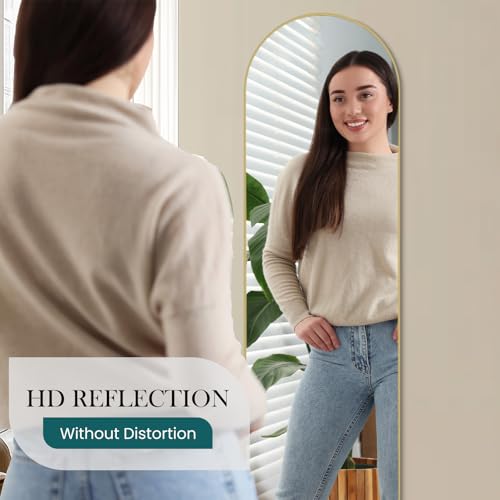 Full Length Arched Floor Mirror - 59x16 inches, Gold Frame