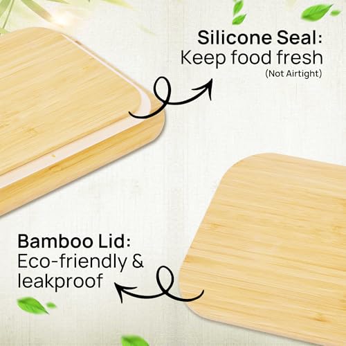 Glass Food Storage Containers Set of 4 with Bamboo Lids - Multi-Size Meal Prep