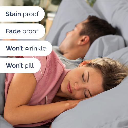 Split King Bed Sheet Set with 4 Pillowcases - Breathable Cooling Microfiber - Steel Blue, 7 Pieces