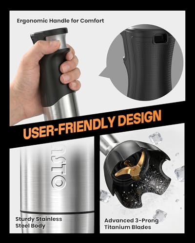 GAVASTO Black Smart Immersion Blender with Telescopic Rod & Stepless Speed Control