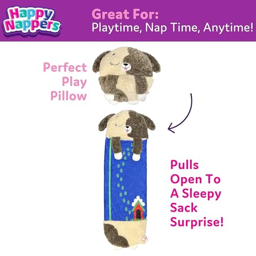 Large Happy Nappers 2-in-1 Pillow & Sleepy Sack Dog - Portable Cozy Play & Nap Friend