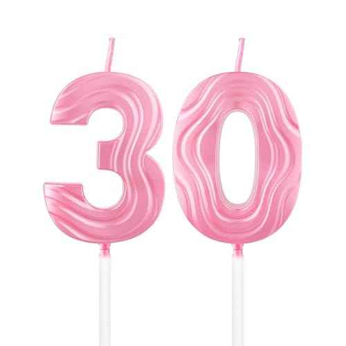 Pink Number Candles,Number 30 Birthday Candle,Pink 30th Happy Birthday Candle,3D Design Cake Topper Decorations for Girls and Women Birthday Party Wedding Anniversary Celebration Supplies