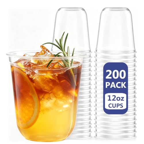WELLIFE 200 Pack 12 oz Clear Disposable Plastic Cocktail & Wine Cups - BPA-Free, Recyclable, Elegant U-Shaped Design, Party & Event Use