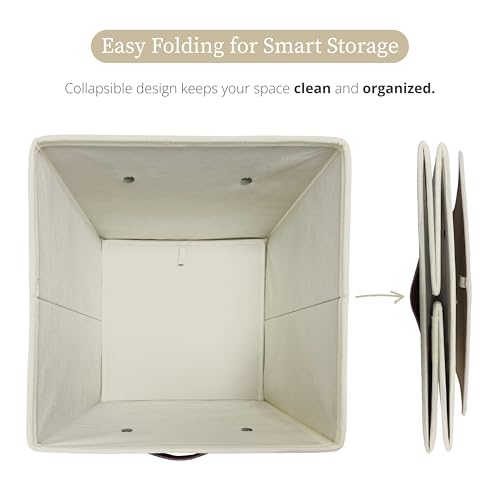 Beige Cube Storage Bins Set of 6 - 13-Inch Fabric Organizer Baskets with Labels