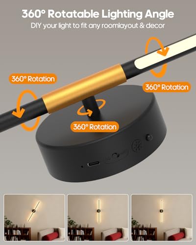 GOODEA Battery Operated Wall Sconces Set of 2 - Magnetic & Dimmable, Wireless, Rechargeable, Adjustable, Modern Lighting
