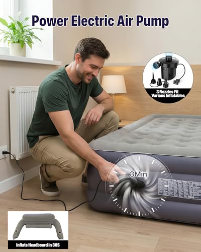 Queen Air Mattress with Detachable Headboard & Cup Holders - 20 Inch, 700lbs Capacity