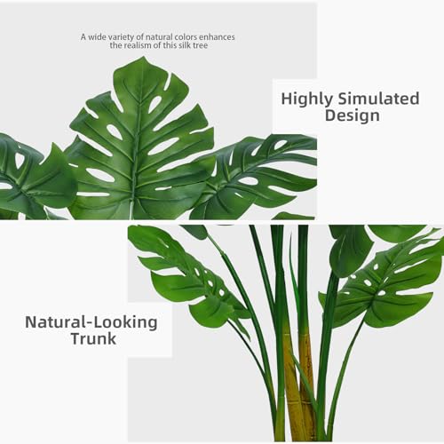 Artificial Monstera Deliciosa Plant 5FT - Faux Tropical Tree with Black Planter