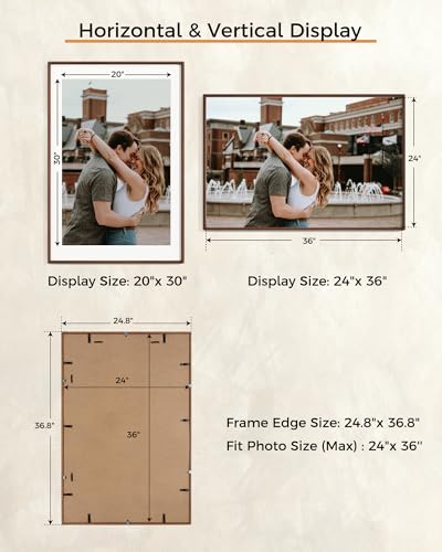 Walnut Picture Frame 24x36 - USA-Sourced Solid Wood Photo Frame with Glass & Mat - Handcrafted