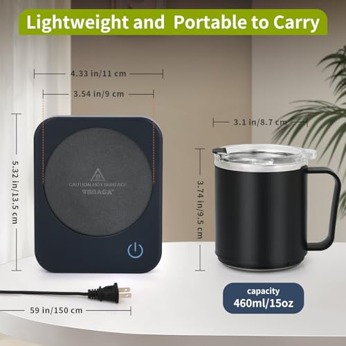 VOBAGA Blue Coffee Mug Warmer Set with Auto Shut Off, 15 oz Drinkware & 3 Temperature Levels