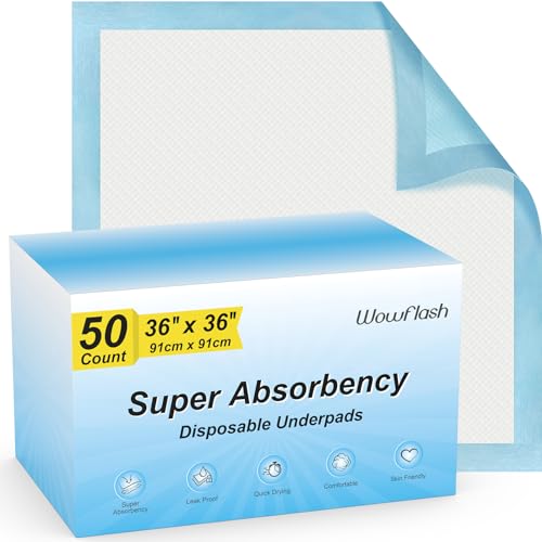 Disposable Underpads 50 Count 36 x 36 Inches Super Absorbent Bed & Chair Protectors - Variation of THIS listing