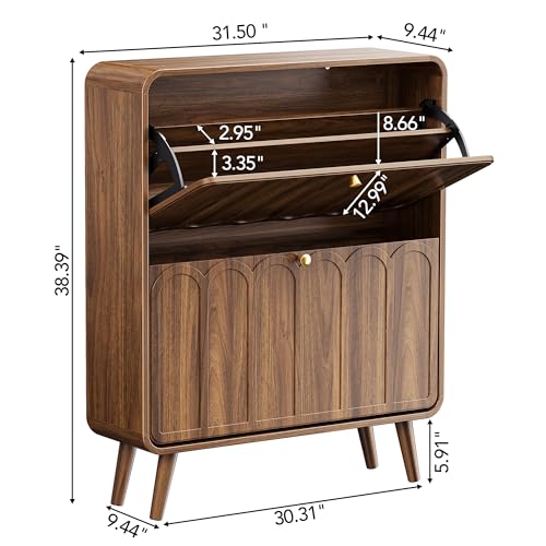 Decofy Dark Walnut Shoe Cabinet with 2 Flip Drawers & Adjustable Shelves