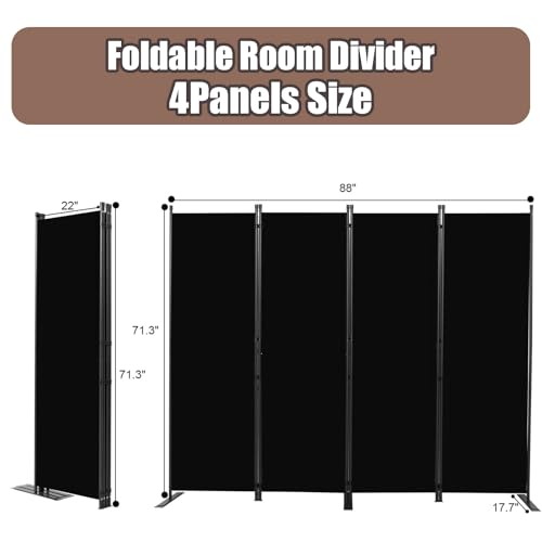 Grezone Black 4-Panel Folding Room Divider - 6 ft Privacy Screen for Home & Office
