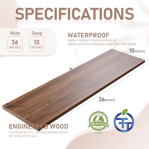 Kaboon 36-Inch Dark Walnut Floating Shelves Set of 2, Wall Mounted Open Shelves