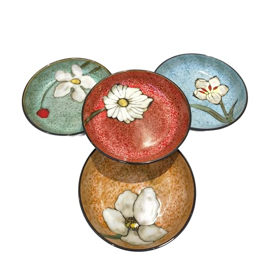 Ceramic Pasta Bowl Set of 4 - 8.5 Inch Deep Plates with Colorful Variations