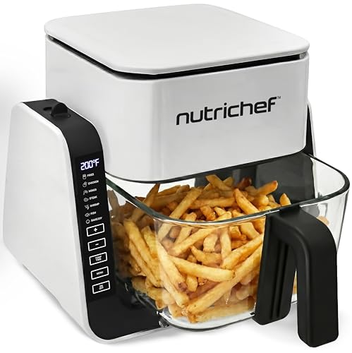 NutriChef 4QT Air Fryer & Indoor Grill - White, 7 Preset Modes, Double-Decker Design