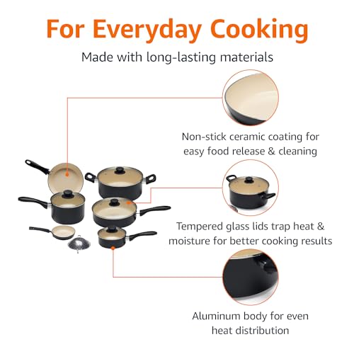 11-Piece Non-Stick Ceramic Cookware Set with Glass Lids - Dishwasher & Oven Safe