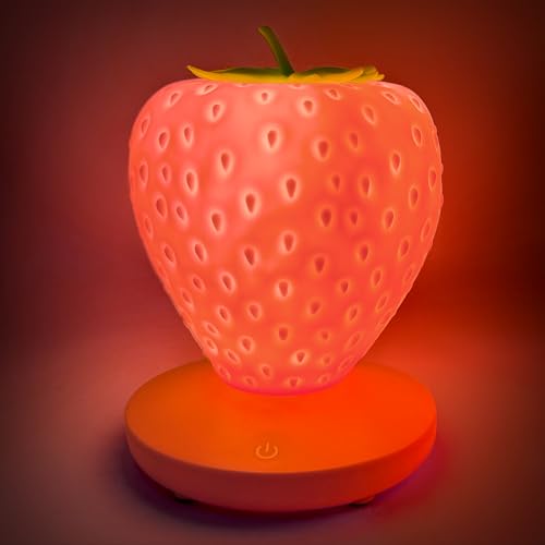 Strawberry Night Light, LED Cute Night Light, Cute Silicone Strawberry Lamp, 3 Modes Touch for Birthday, Christmas (Red)