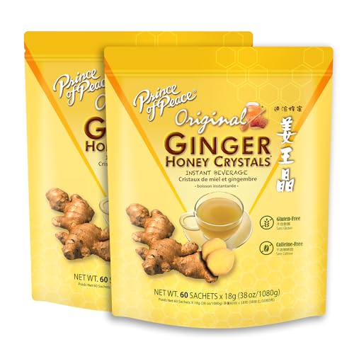 Prince of Peace Original Instant Ginger Honey Crystals - 60 Sachets, Soothing Hot or Cold Tea