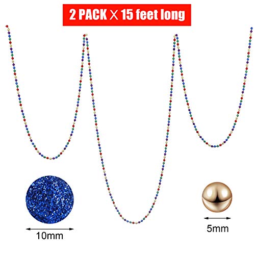 Eboot 2Pack 15ft Beaded Garland - Multicolor Glitter Christmas Tree Garlands