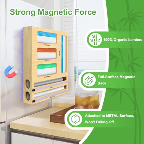 MSJGA 6-in-1 Magnetic Food Bag Storage Organizer for Refrigerator & Drawer