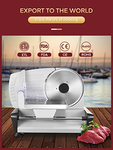 FOHERE 200W Silver Meat Slicer with 7.5-Inch Serrated & Smooth Blades, Adjustable Thickness