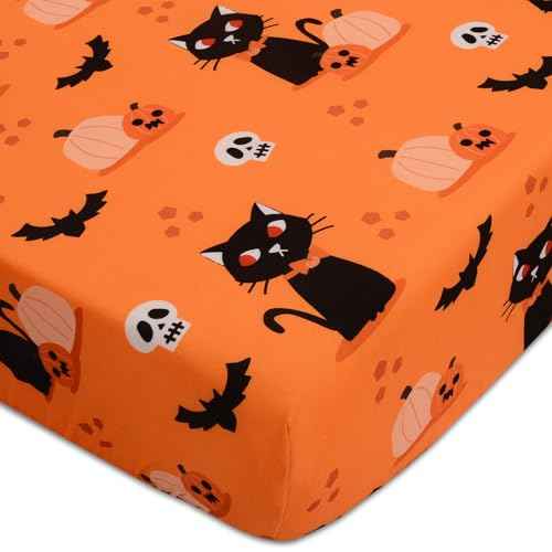 Cloele Halloween Pumpkin Square Playard/Playpen Fitted Sheets Perfect for 36 X 36 Portable Playard Mattresses - Cat Square Pack and Play Crib Sheets Halloween Room Decoration Playpen Sheet for Baby