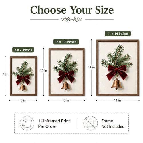 Vintage Christmas Bell Wall Art: 8 x 10 Inch Unframed Print