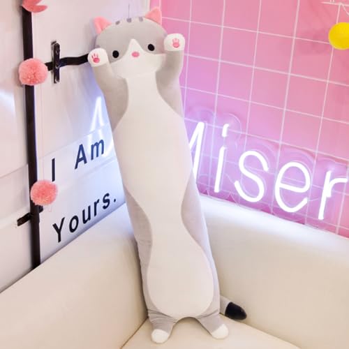 Long Plush cat Pillow, Soft and Cosy, Suitable for Birthday, Party, 1 Piece (43.3Inch, Grey)