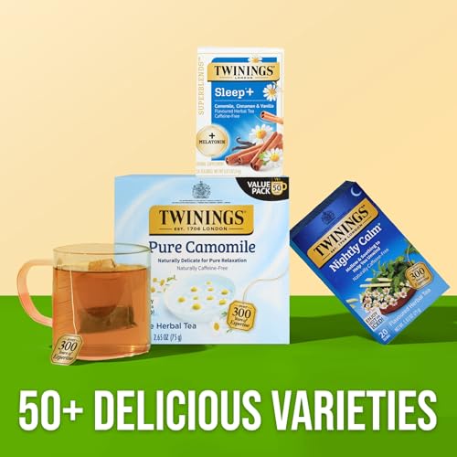 Camomile Sleep Herbal Tea with Melatonin - Twinings Superblends, 16 Tea Bags, Pack of 6