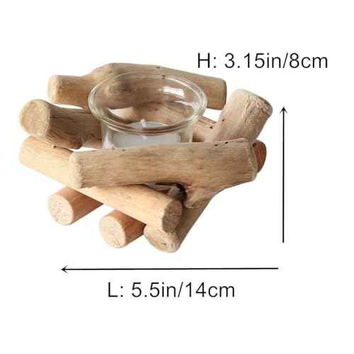 Sziqiqi Handmade Wooden Tea Light Candle Holder with Glass Cup Rustic Country Coastal Style for Farmhouse Home Decoration Home Altar Decoration Holiday Wedding Decoration