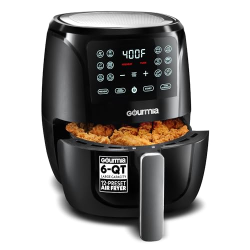 Gourmia 6 Quart Air Fryer Black - 12 Presets, Family Size, Nonstick Basket