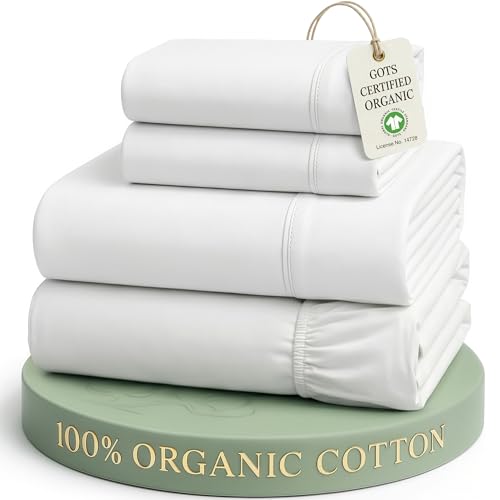 Lane Linen Organic Cotton King Sheets 4pc White - Cooling & Soft, Deep Pocket