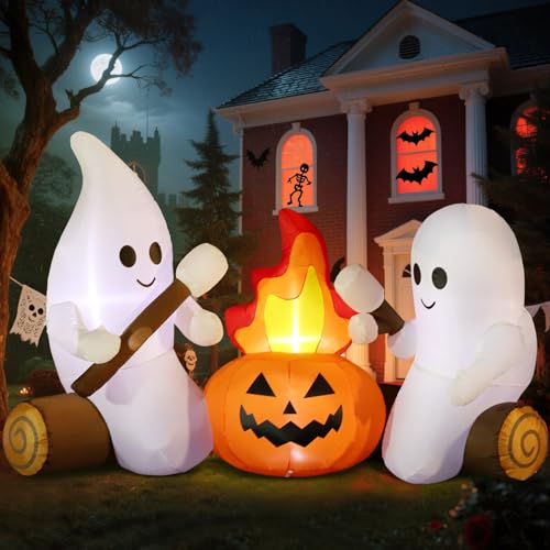 DomKom Ghost Campfire Halloween Inflatable Decoration with LEDs, 6FT Outdoor Yard & Garden Decor