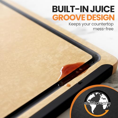 Composite Wood Cutting Board Set of 3 with Juice Groove - Tan/Black